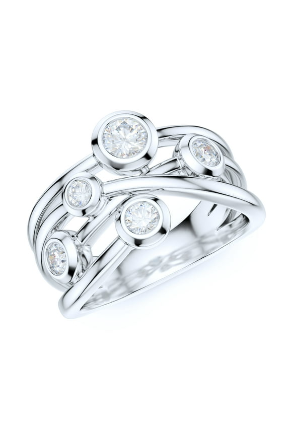 Sterling Silver Split Interlaced Shank Simulated Round Brilliant Diamond Bubble Cocktail Ring Promise Ring Wedding Band (6.5)