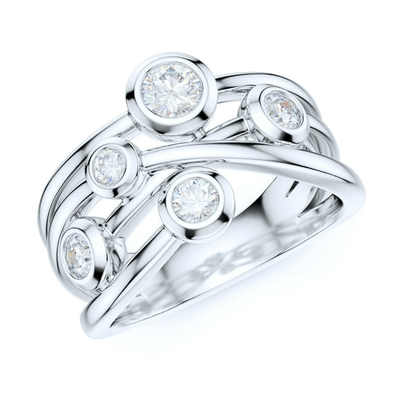 Sterling Silver Split Interlaced Shank Simulated Round Brilliant Diamond Bubble Cocktail Ring Promise Ring Wedding Band (8)