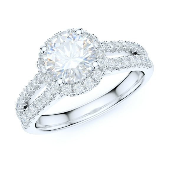 Sterling Silver Split Shank 1.0CT Simulated Round Brilliant Cut Diamond Halo Engagement Ring Bridal Ring For Women (12)
