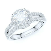 PRSTANI Sterling Silver Split Shank 1.0CT Simulated Round Brilliant Cut Diamond Halo Engagement Ring Bridal Ring For Women (6)