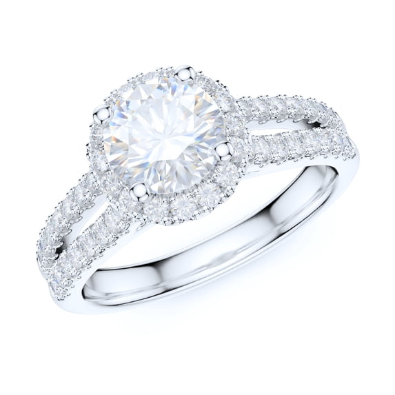 Sterling Silver Split Shank 1.0CT Simulated Round Brilliant Cut Diamond Halo Engagement Ring Bridal Ring For Women (7)