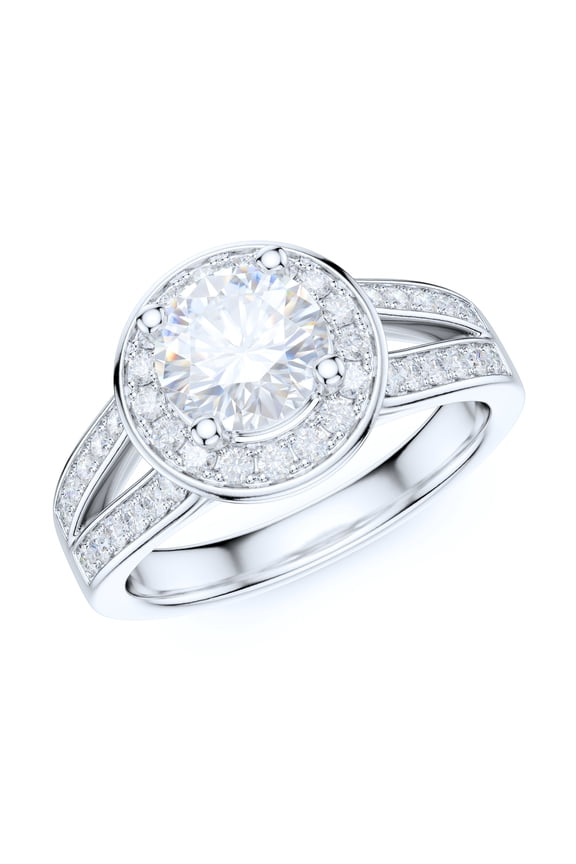 Sterling Silver Split Shank 1CT Simulated Round Brilliant Cut Diamond Halo Promise Engagement Ring (6)