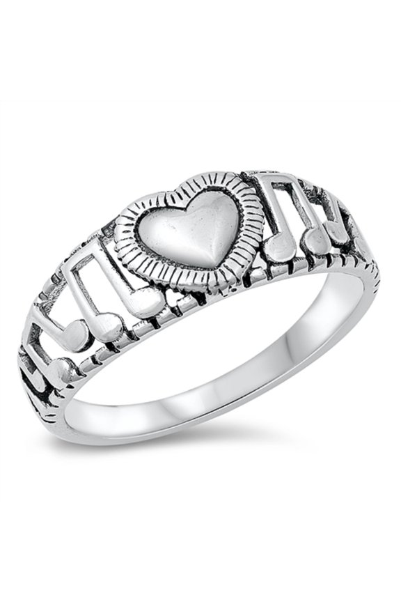 Sterling Silver Split Shank Music Heart Ring Size 5