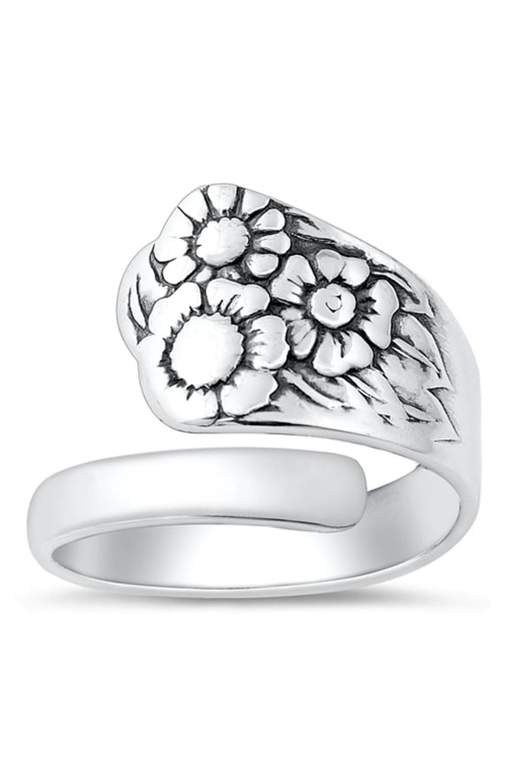 Sterling Silver Spoon Ring .925 Vintage Style Flower Band Jewelry Female Male Unisex Size 8