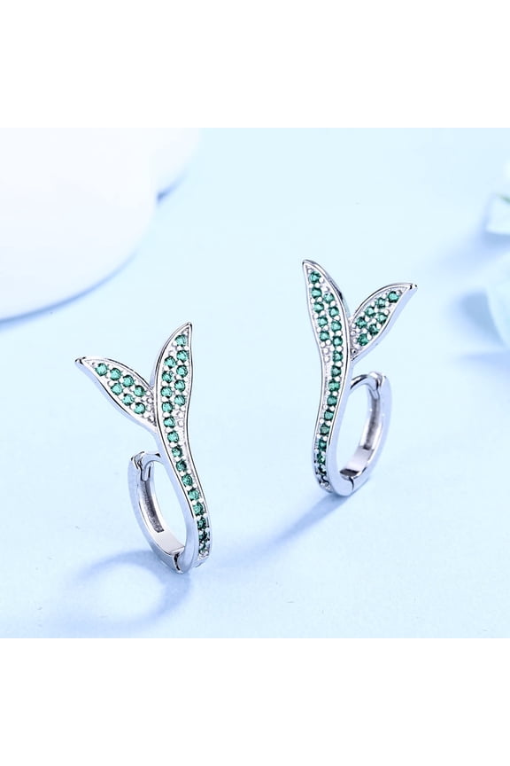 Sterling Silver Sprout Huggie Earrings with swarovski Crystals