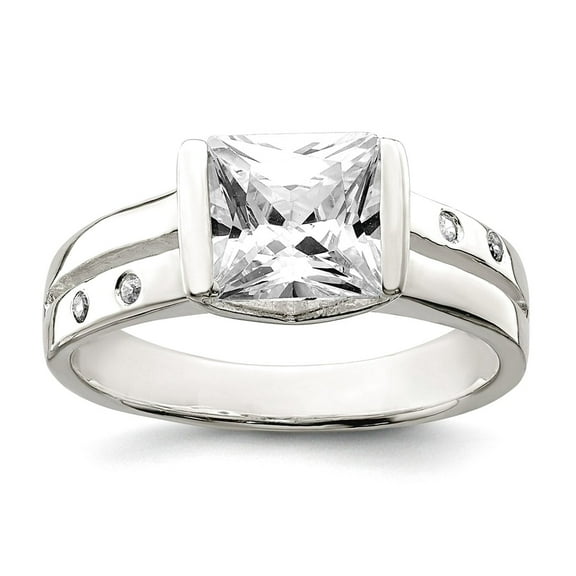925 Sterling Silver Square Cubic Zirconia Ring Size 6 Ring for Women