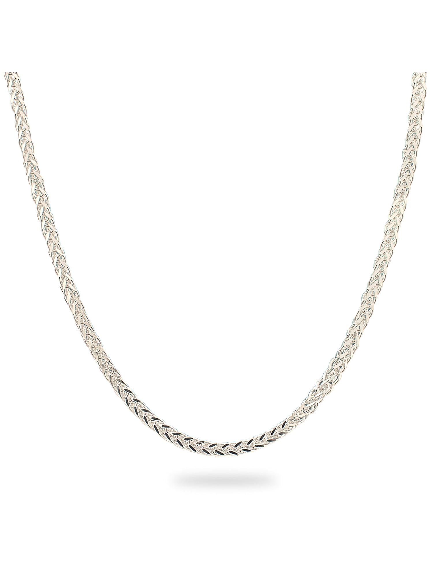 Sterling Silver Square Diamond Cut Wheat Chain Necklace 24 Inches