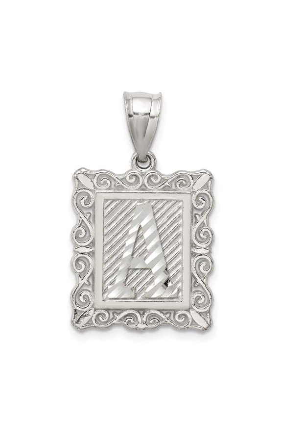 Sterling Silver Square Diamond-cut Letter A Initial Pendant Q-QC2770A