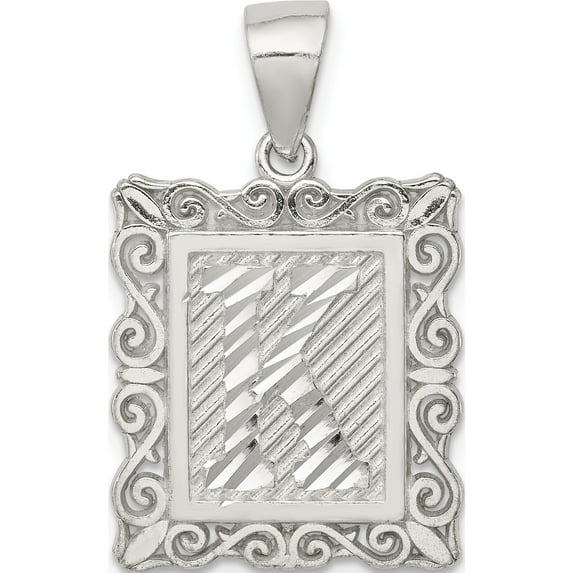 Sterling Silver Square Diamond-cut Letter K Initial Pendant Solid Casted Polished Classic Glistening Luxurious A classic choice for celebrating love and achievement
