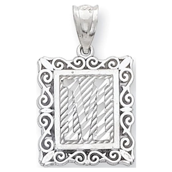 Sterling Silver Square Diamond-cut Letter M Initial Pendant Charm