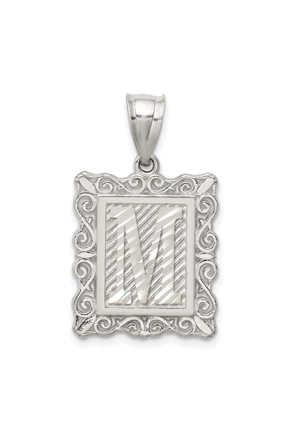 Sterling Silver Square Diamond-cut Letter M Initial Pendant Q-QC2770M