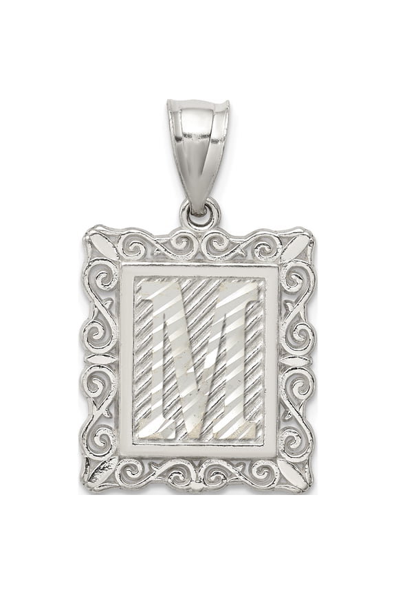 Sterling Silver Square Diamond-cut Letter M Initial Pendant Solid Casted Polished Flawless Stylish Brilliant Ideal for collectors and jewelry lovers
