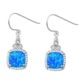 thumbnail image 1 of Sterling Silver Square Drop Dangle Elegant Studded Earrings Blue Simulated Opal 925 Jewelry Female, 1 of 3