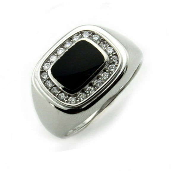 Sterling Silver Square Face Midnight Black Faux Onyx Biker Ring