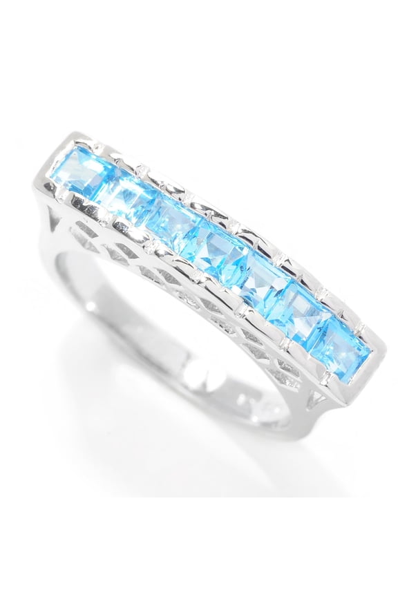 Sterling Silver Square Swiss Blue Topaz Flat Top 7-Stone Band Ring