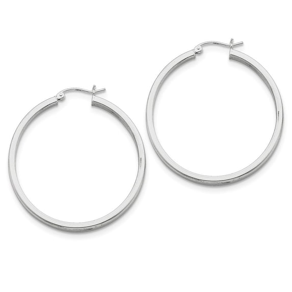 Sterling Silver Square Tube Hoop Earrings - 4.2 Grams - Measures 42x40mm Wide 3mm Thick