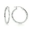 thumbnail image 1 of Sterling Silver Square-tube Diamond-Cut Round Hoop Earrings, 15mm, 1 of 2