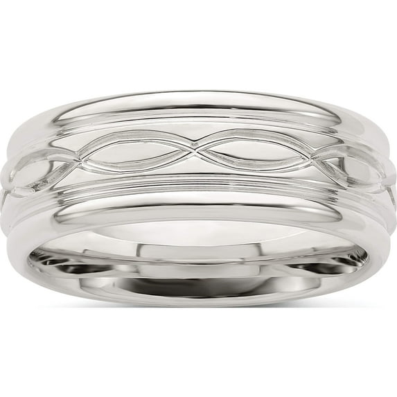 Sterling Silver Ss 7mm Polished Fancy Band Size 12 Made In United States qwb132-12