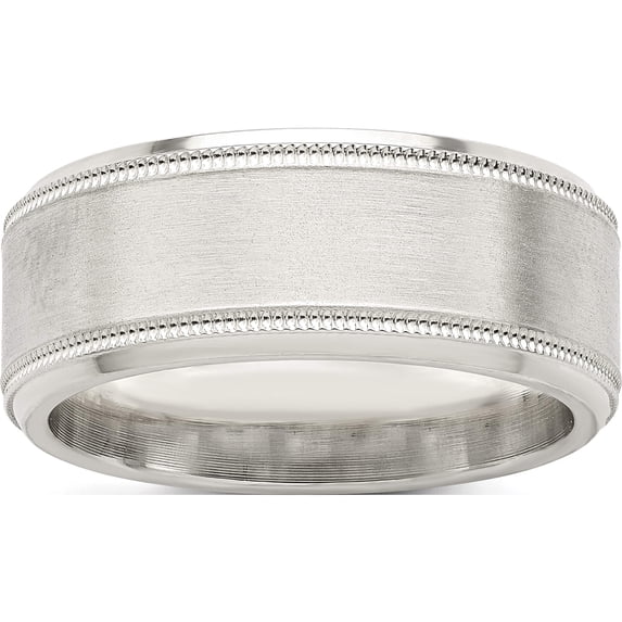 Sterling Silver Ss 8mm Brushed Fancy Band Size 13 Made In United States qwb113b-13