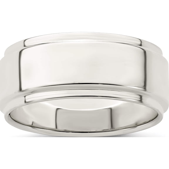 Jewelry by Sweet Pea Sterling Silver 8mm Flat with Step Edge Size 10.5 Band