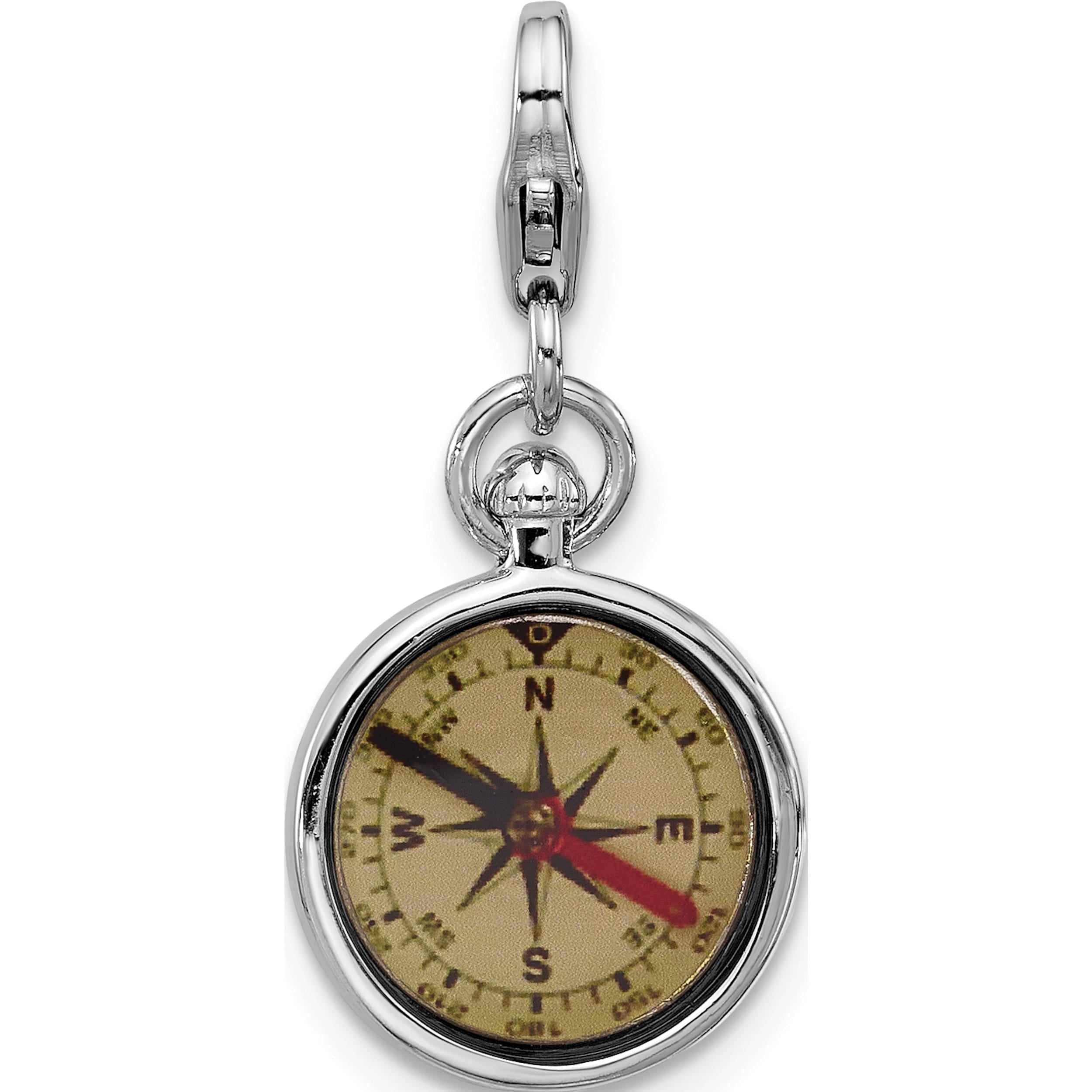 Sterling Silver Ss Amore La Vita Rhodium-Pl Enamel Reversible 3-D Compass Charm (Width 13.4) (Length 27.8) - Jbsp