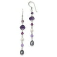 thumbnail image 1 of Sterling Silver Ss Fwc Grey And White Pearl/Amythyst/Lavender Jade Dangle Earrings (74 X 7.5) Made In Thailand qe13126, 1 of 5