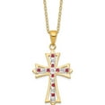 thumbnail image 1 of Sterling Silver Ss Gold-Plated Diamond Mystique Dia/Ruby Cross Necklace (18 X 19) Made In United States qdf128, 1 of 5