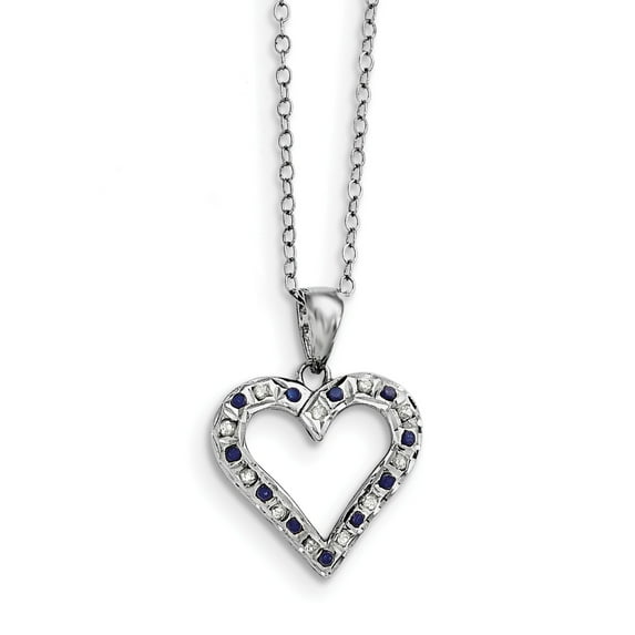 Sterling Silver Ss Platinum-Plated Diamond Mystique Dia/Sapphire Heart Necklace (18 X 17) Made In United States qdf137