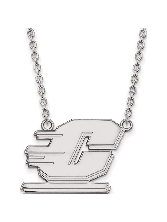 Sterling Silver Rhodium-plated LogoArt Central Michigan University Letter C Large Pendant 18 inch Necklace