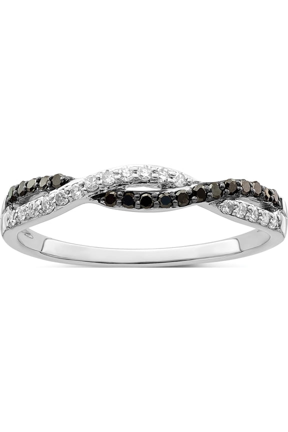 Sterling Silver Ss Rh Plated White Night Black & Diamond Ring (Size 7) Made In India qr5433-7