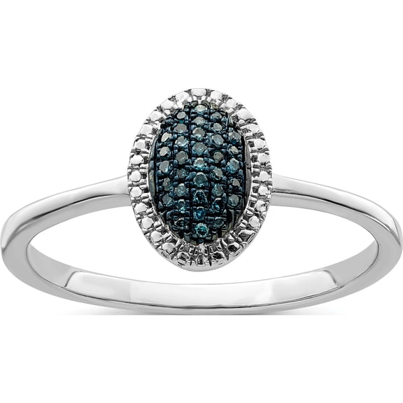 Sterling Silver Ss Rh Plated White Night Blue Diamond Oval Ring (Size 6) Made In India qr6513-6