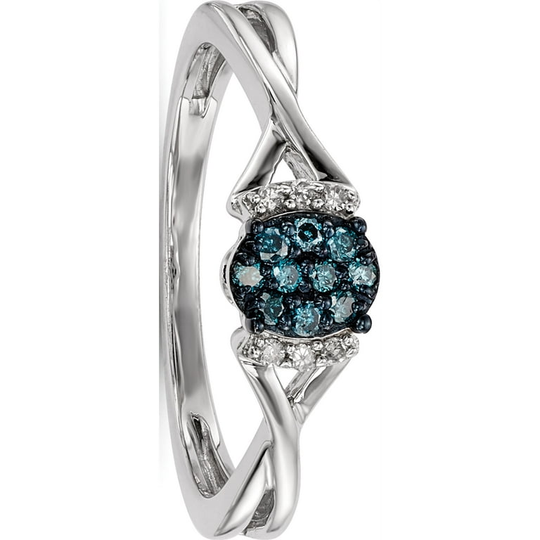 Sterling Silver Blue & White Diamond Oval Ring Sterling Silver Blue & White Diamond Oval Ring