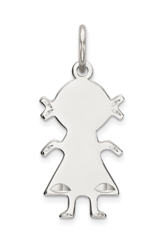 Sterling Silver Ss Rh-Plt D/C Engraveable Girl Polished Front/Satin Back Disc Charm (21 X 10) Made In United States qm328/18
