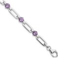 thumbnail image 1 of Sterling Silver Ss Rhod-Plated 5Mm 3.42Am Amethyst Paperclip Chain Bracelet (Width 4.91) (Length 7.5) - Jbsp, 1 of 5