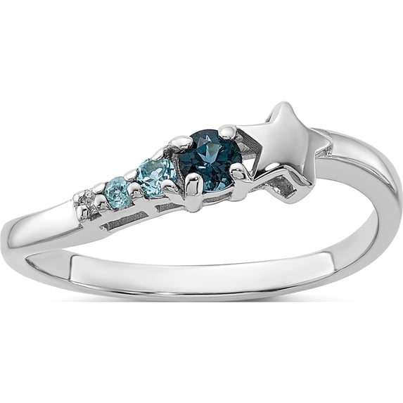 Sterling Silver Ss Rhodium London And Lt Swiss Blue Topaz Cz Star Curve Ringsize 6 (Width 1.89) - Jbsp
