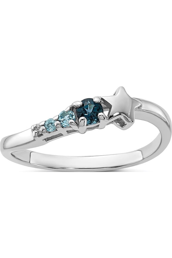 Sterling Silver Ss Rhodium London And Lt Swiss Blue Topaz Cz Star Curve Ringsize 8 (Width 1.89) - Jbsp