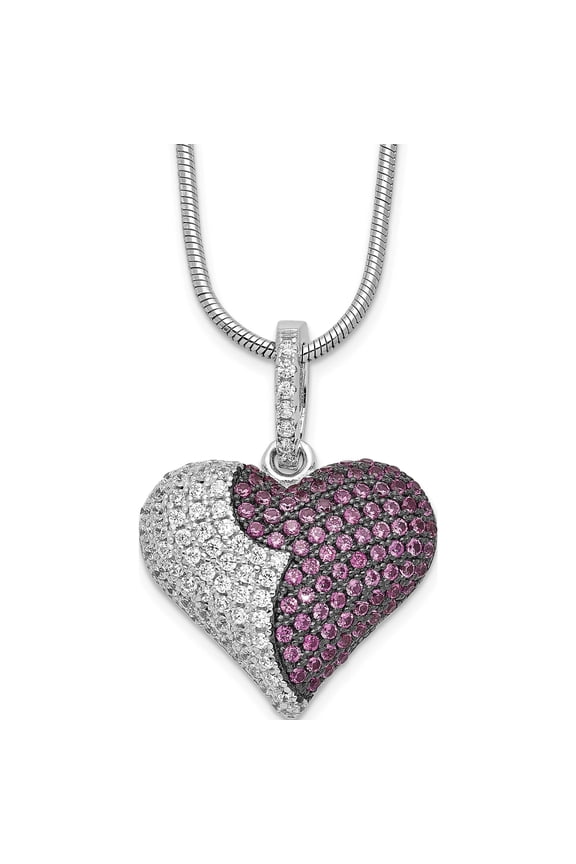 Sterling Silver Ss Rhodium-Plated Cz Brilliant Embers Heart Necklace Made In China qmp817-18