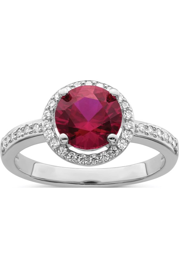 Sterling Silver Ss Rhodium-Plated Cz Brilliant Embers Red Corundum Ring (Size 7) Made In China qmp1340-7