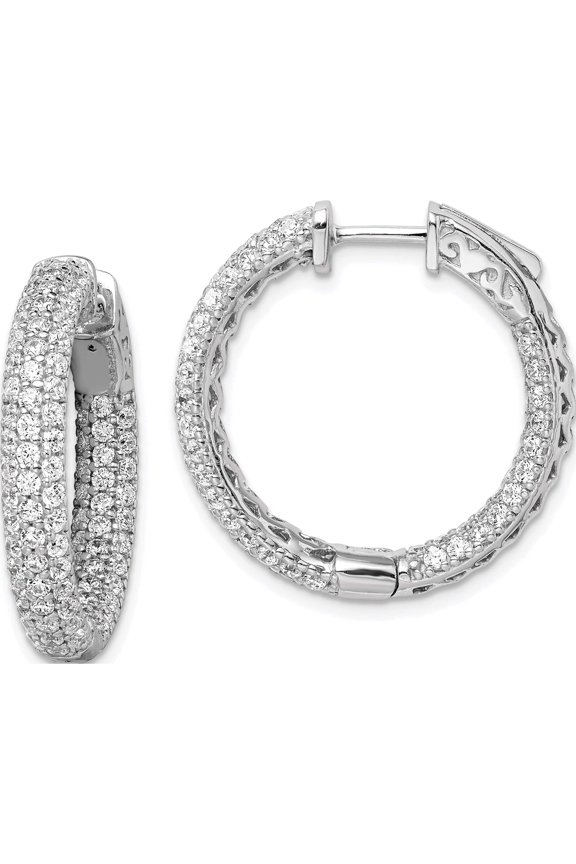 Sterling Silver Ss Rhodium-Plated Pave 1.0In Diameter Cz In And Out Hoop Earrings (22 X 4) Made Indonesia qmp323