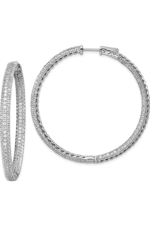 Sterling Silver Ss Rhodium-Plated Pave 2 Inch Diameter Cz In And Out Hoop Earrings (48 X 4) Made Indonesia qmp325