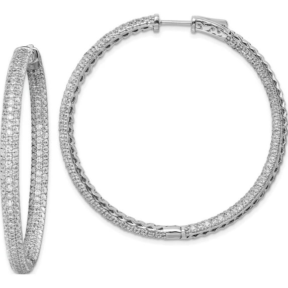 Sterling Silver Ss Rhodium-Plated Pave 2 Inch Diameter Cz In And Out Hoop Earrings (48 X 4) Made Indonesia qmp325