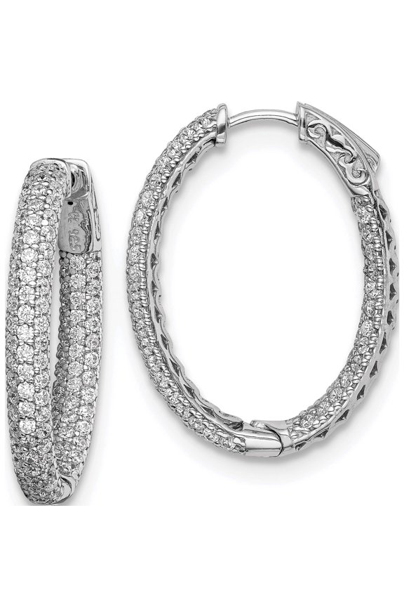 Sterling Silver Ss Rhodium-Plated Pave .81 Inch Diameter Cz Hoop Earrings (26 X 4) Made In Indonesia qmp326
