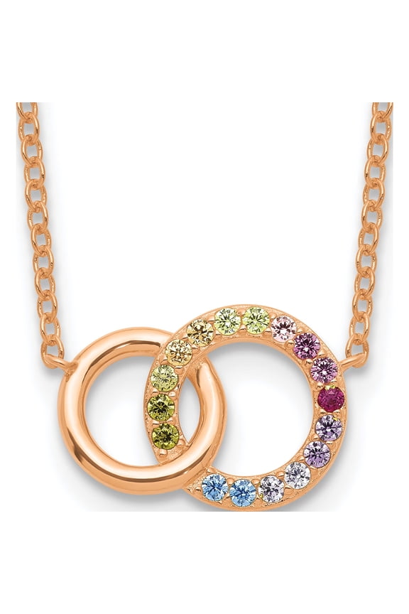 Sterling Silver Ss Rose 14K Flash-Plated Colorful Cz Intertwined Circle With 2In Ext. Neckl (18 X 16.95) Made In China qg5664rp-16