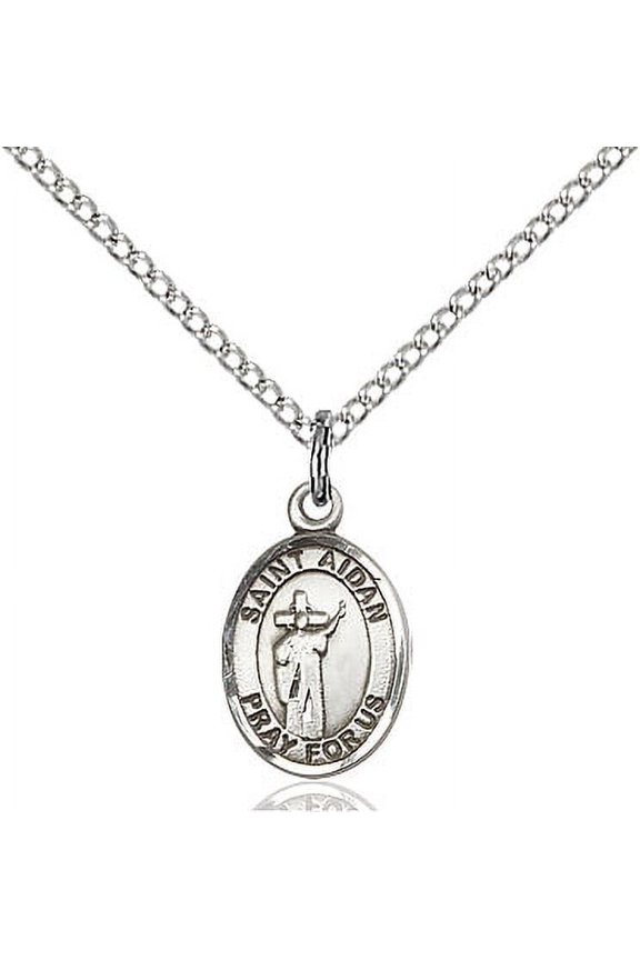 Sterling Silver St. Aidan Of Lindesfarne Pendant 1/2 x 1/4 inches with SS Lite Curb Chain
