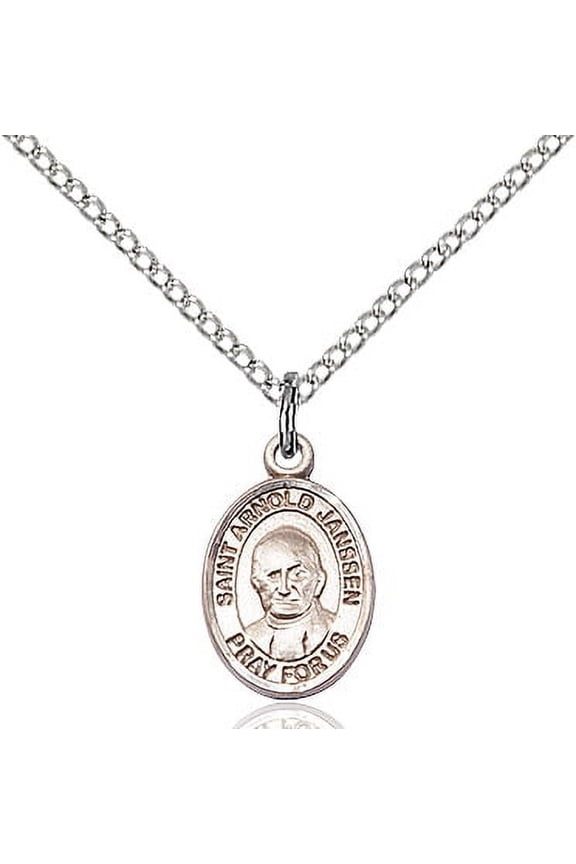 Sterling Silver St. Arnold Janssen Pendant 1/2 x 1/4 inches with SS Lite Curb Chain