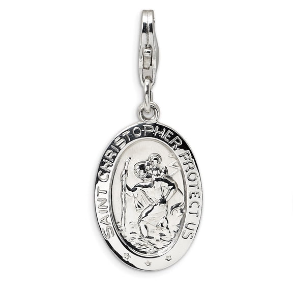Sterling Silver St. Christopher Medal With Lobster Clasp Charm - Measures 32x13mm