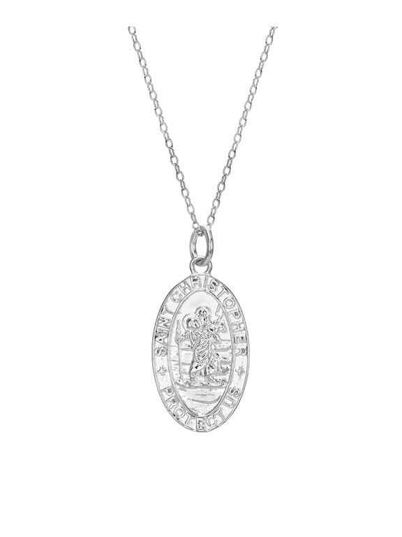 Sterling Silver St. Christopher Oval Medallion Pendant Necklace, 18"