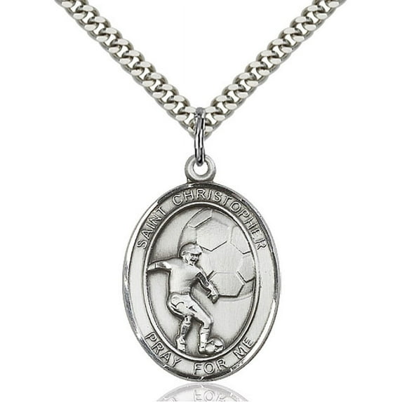 Sterling Silver St. Christopher Pendant 1 x 3/4 inches with Heavy Curb Chain