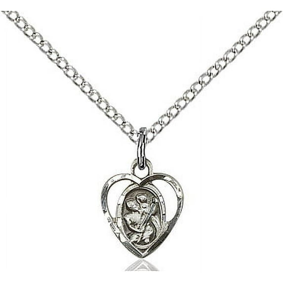 Sterling Silver St. Christopher Pendant 3/8 x 1/4 inches with Sterling Silver Lite Curb Chain