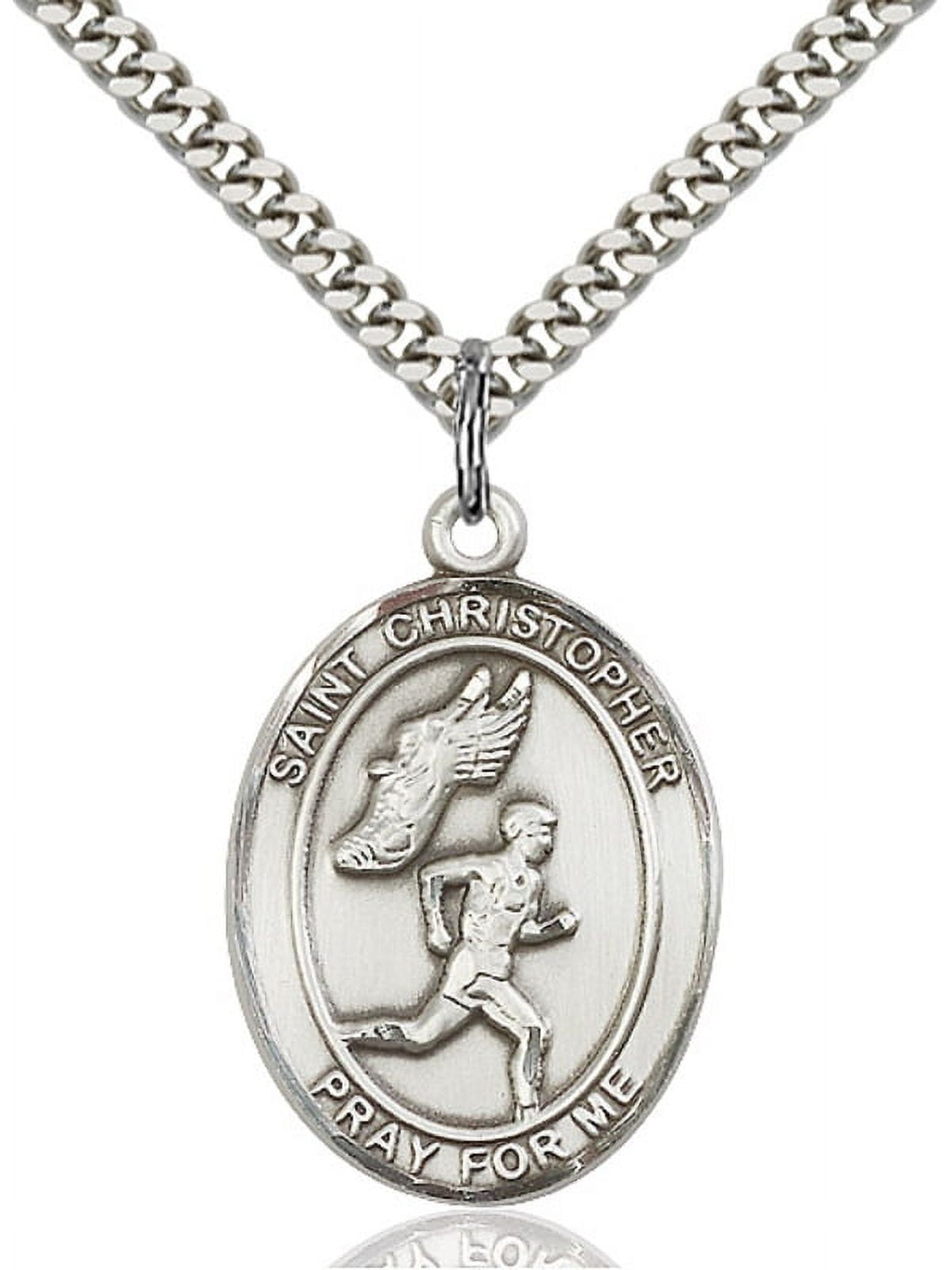 Sterling Silver St. Christopher/Track&Field Men Pe 1 x 3/4 inches with Heavy Curb Chain
